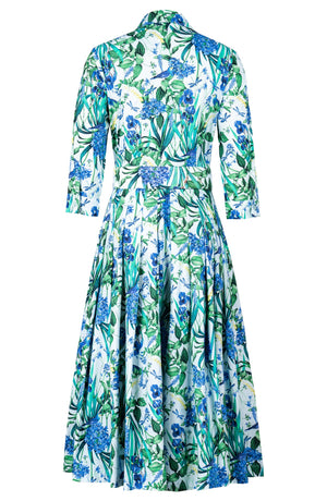 Audrey Dress #2 Shirt Collar 3/4 Sleeve Midi Length Cotton Stretch (Vintage Iris)