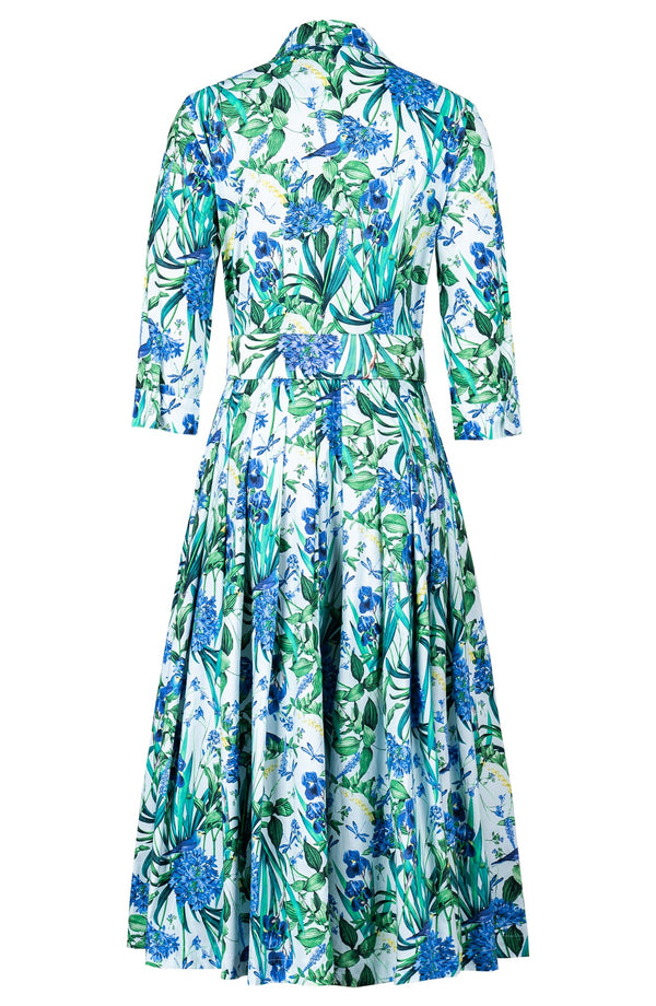 Audrey Dress #2 Shirt Collar 3/4 Sleeve Midi Length Cotton Stretch (Vintage Iris)