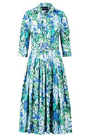 Audrey Dress #2 Shirt Collar 3/4 Sleeve Midi Length Cotton Stretch (Vintage Iris)