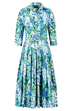 Audrey Dress #2 Shirt Collar 3/4 Sleeve Midi Length Cotton Stretch (Vintage Iris)