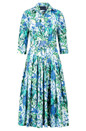 Audrey Dress #2 Shirt Collar 3/4 Sleeve Midi Length Cotton Stretch (Vintage Iris)