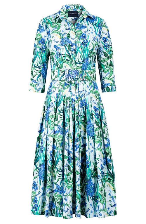 Audrey Dress #2 Shirt Collar 3/4 Sleeve Midi Length Cotton Stretch (Vintage Iris)
