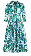 Audrey Dress #2 Shirt Collar 3/4 Sleeve Midi Length Cotton Stretch (Vintage Iris)