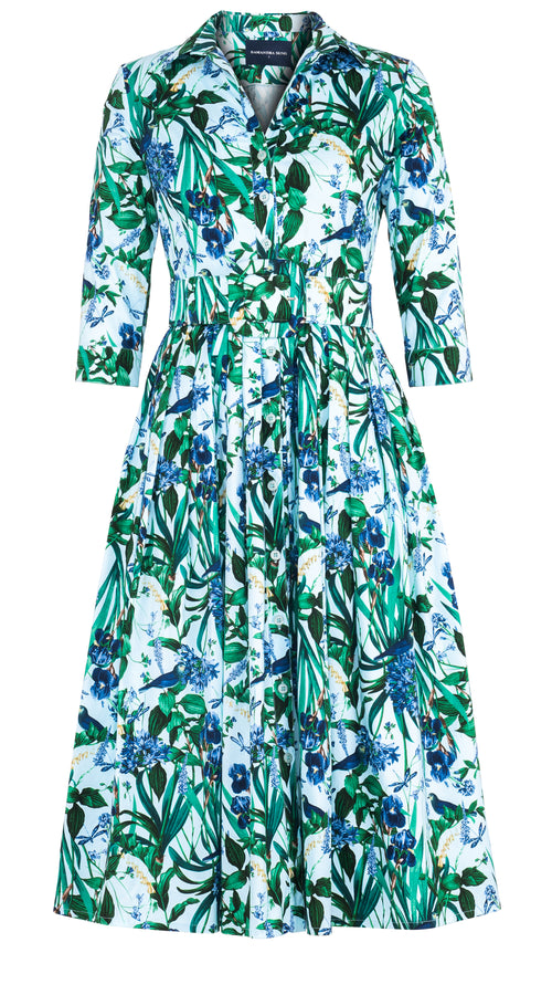 Audrey Dress #2 Shirt Collar 3/4 Sleeve Midi Length Cotton Stretch (Vintage Iris)