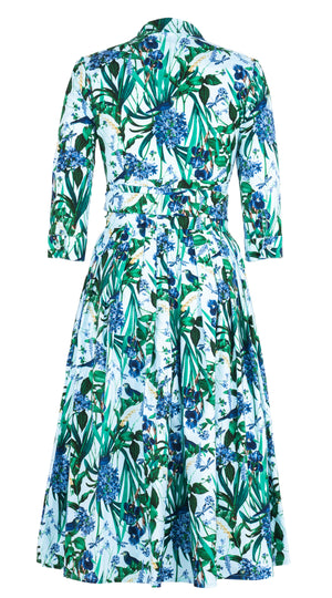 Audrey Dress #2 Shirt Collar 3/4 Sleeve Midi Length Cotton Stretch (Vintage Iris)