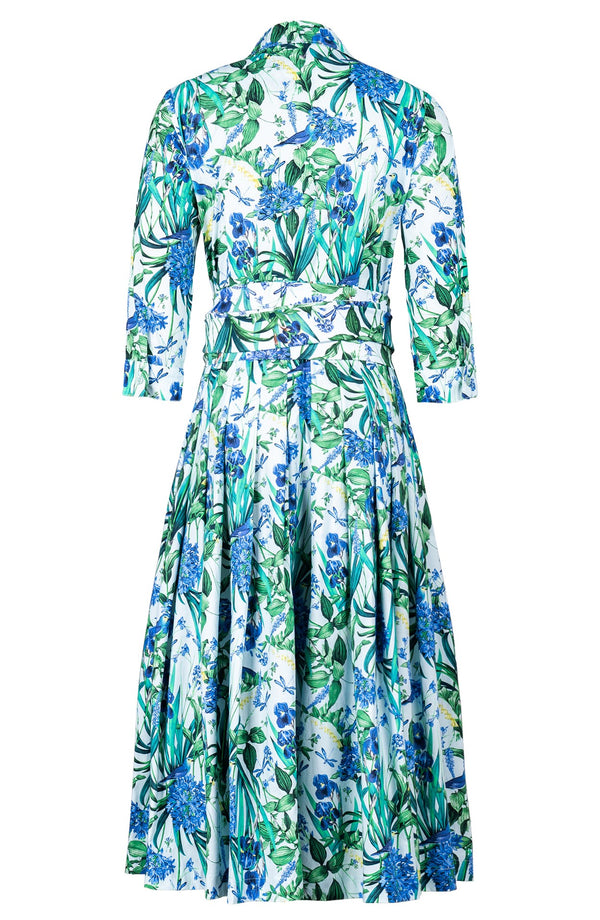 Audrey Dress #2 Shirt Collar 3/4 Sleeve Midi Length Cotton Stretch (Vintage Iris)