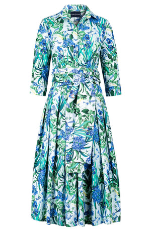 Audrey Dress #2 Shirt Collar 3/4 Sleeve Midi Length Cotton Stretch (Vintage Iris)