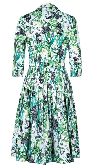 Audrey Dress #2 Shirt Collar 3/4 Sleeve Long Length Cotton Stretch (Vintage Iris)