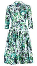 Audrey Dress #2 Shirt Collar 3/4 Sleeve Long Length Cotton Stretch (Vintage Iris)