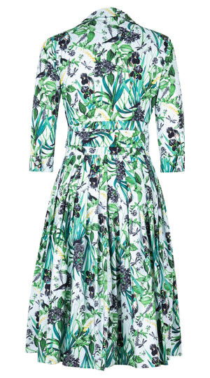 Audrey Dress #2 Shirt Collar 3/4 Sleeve Long Length Cotton Stretch (Vintage Iris)