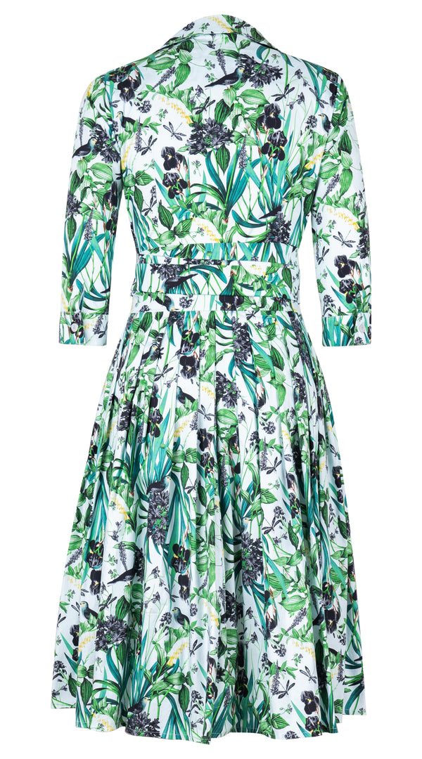 Audrey Dress #2 Shirt Collar 3/4 Sleeve Long Length Cotton Stretch (Vintage Iris)