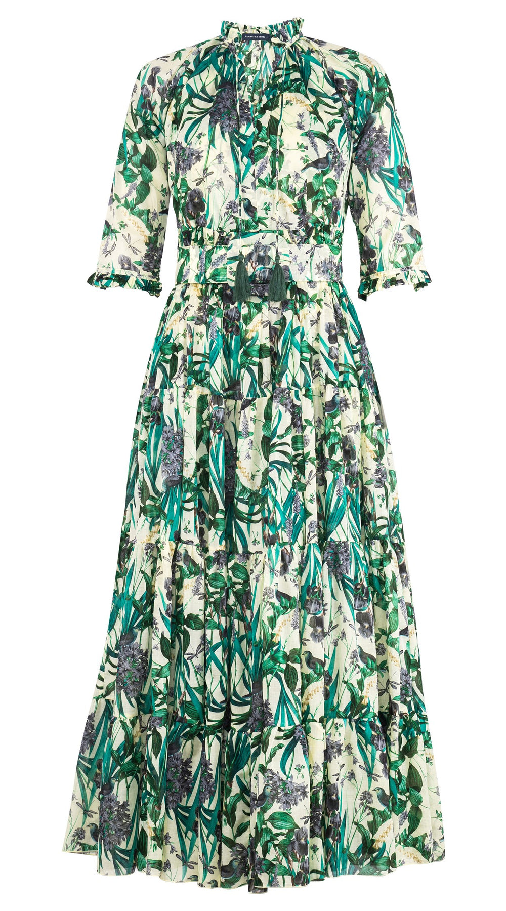 Eva Dress Crew Neck 3/4 Sleeve Maxi Length Cotton Musola (Vintage Iris)