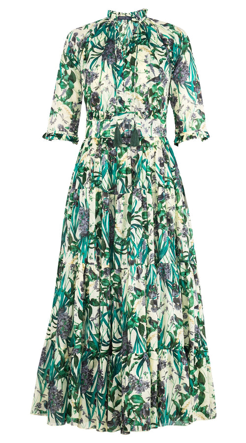 Eva Dress Crew Neck 3/4 Sleeve Maxi Length Cotton Musola (Vintage Iris)