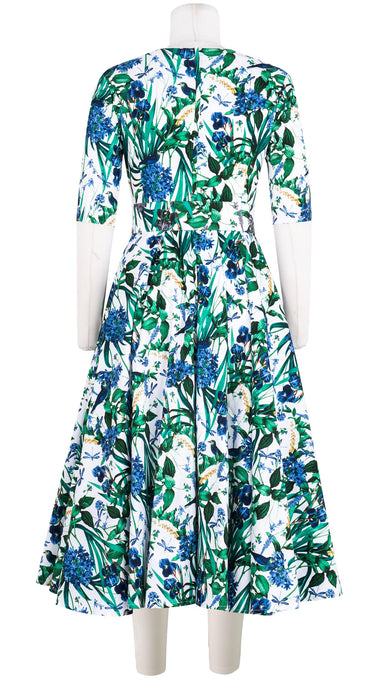 Abelia Dress Crew Neck 1/2 Sleeve Midi Length Cotton Stretch (Vintage Iris)