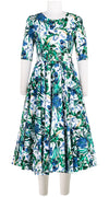 Abelia Dress Crew Neck 1/2 Sleeve Midi Length Cotton Stretch (Vintage Iris)