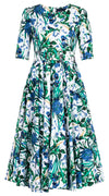 Abelia Dress Crew Neck 1/2 Sleeve Midi Length Cotton Stretch (Vintage Iris)