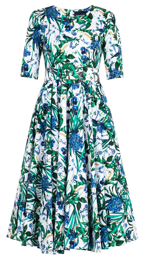 Abelia Dress Crew Neck 1/2 Sleeve Midi Length Cotton Stretch (Vintage Iris)