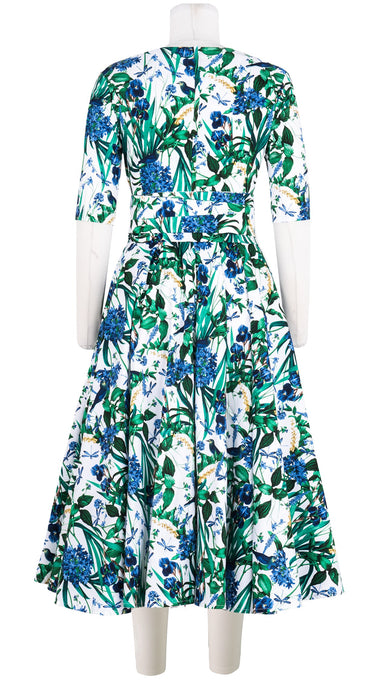 Abelia Dress Crew Neck 1/2 Sleeve Midi Length Cotton Stretch (Vintage Iris)