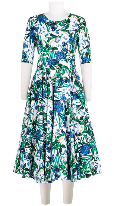 Abelia Dress Crew Neck 1/2 Sleeve Midi Length Cotton Stretch (Vintage Iris)
