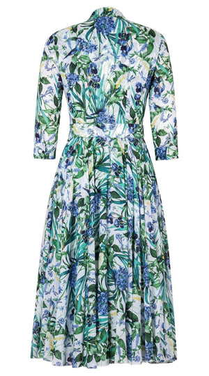 Aster Dress Shirt Collar 3/4 Sleeve Midi Length Cotton Musola (Vintage Iris)