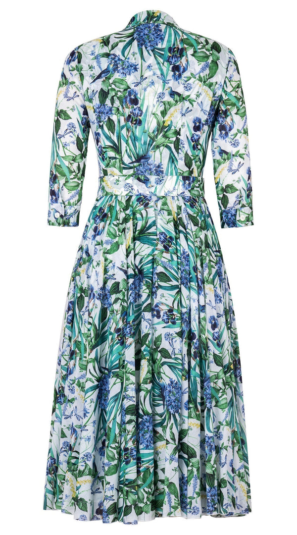 Aster Dress Shirt Collar 3/4 Sleeve Midi Length Cotton Musola (Vintage Iris)