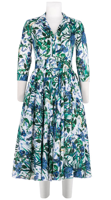 Aster Dress Shirt Collar 3/4 Sleeve Midi Length Cotton Musola (Vintage Iris)