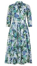 Aster Dress Shirt Collar 3/4 Sleeve Midi Length Cotton Musola (Vintage Iris)