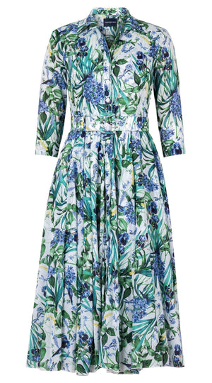 Aster Dress Shirt Collar 3/4 Sleeve Midi Length Cotton Musola (Vintage Iris)