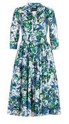 Aster Dress Shirt Collar 3/4 Sleeve Midi Length Cotton Musola (Vintage Iris)
