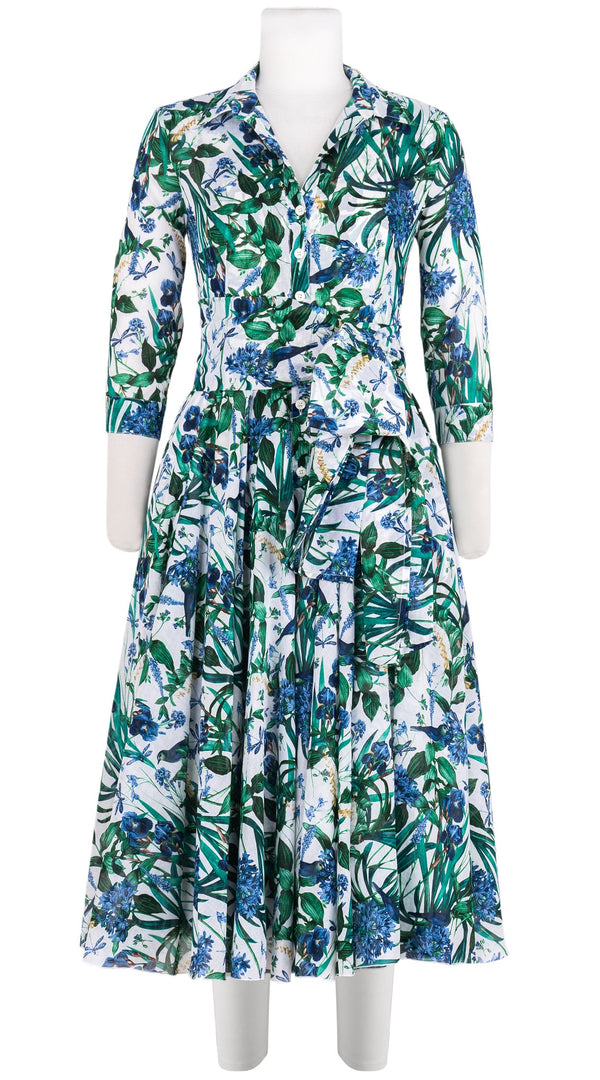 Aster Dress Shirt Collar 3/4 Sleeve Midi Length Cotton Musola (Vintage Iris)
