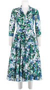 Aster Dress Shirt Collar 3/4 Sleeve Midi Length Cotton Musola (Vintage Iris)