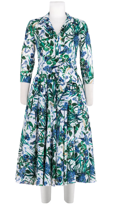 Aster Dress Shirt Collar 3/4 Sleeve Midi Length Cotton Musola (Vintage Iris)