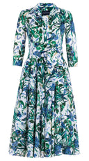 Aster Dress Shirt Collar 3/4 Sleeve Midi Length Cotton Musola (Vintage Iris) @4