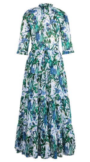 Eva Dress Crew Neck 3/4 Sleeve Maxi Length Cotton Musola (Vintage Iris)