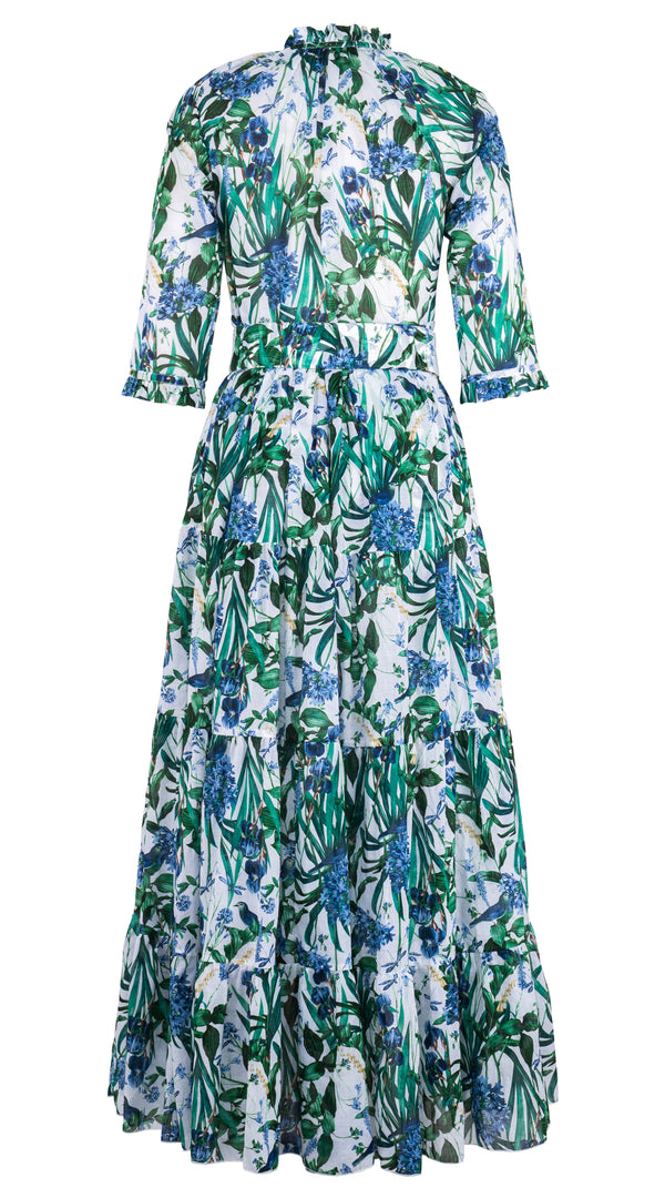 Eva Dress Crew Neck 3/4 Sleeve Maxi Length Cotton Musola (Vintage Iris)