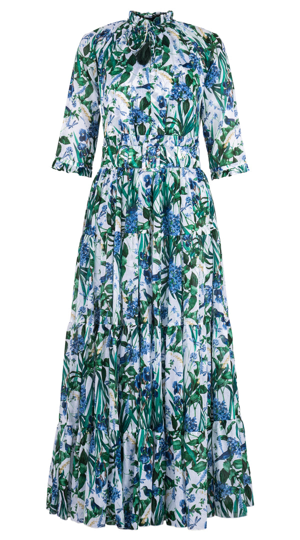 Eva Dress Crew Neck 3/4 Sleeve Maxi Length Cotton Musola (Vintage Iris)