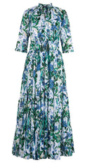 Eva Dress Crew Neck 3/4 Sleeve Maxi Length Cotton Musola (Vintage Iris)