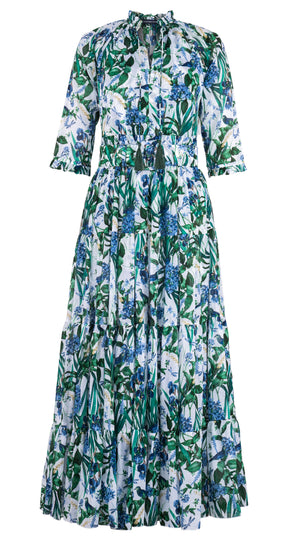 Eva Dress Crew Neck 3/4 Sleeve Maxi Length Cotton Musola (Vintage Iris)
