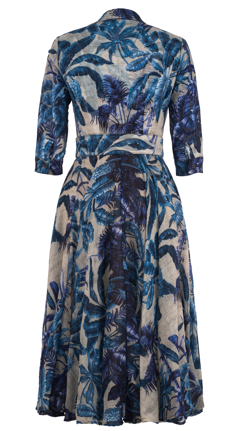 Aster Dress Shirt Collar 3/4 Sleeve Midi Length Wool (Vintage Palm Beige) - Beige Indigo