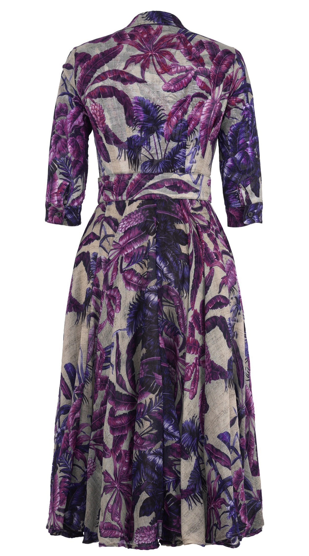 Aster Dress Shirt Collar 3/4 Sleeve Midi Length Wool (Vintage Palm Beige) - Beige Lilac