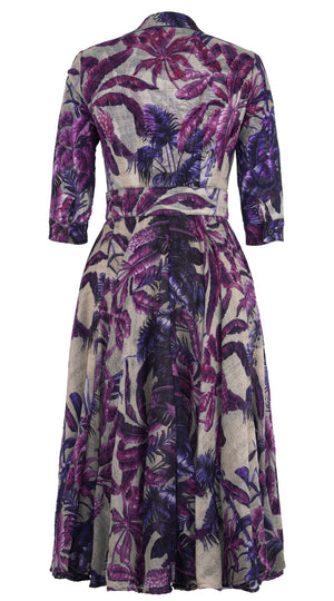 Aster Dress Shirt Collar 3/4 Sleeve Midi Length Wool (Vintage Palm Beige) - Beige Lilac