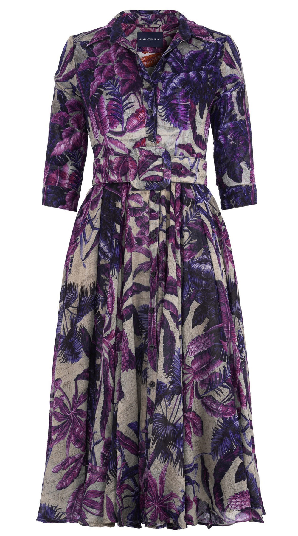 Aster Dress Shirt Collar 3/4 Sleeve Midi Length Wool (Vintage Palm Beige) - Beige Lilac