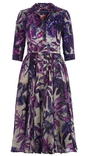 Aster Dress Shirt Collar 3/4 Sleeve Midi Length Wool (Vintage Palm Beige) - Beige Lilac