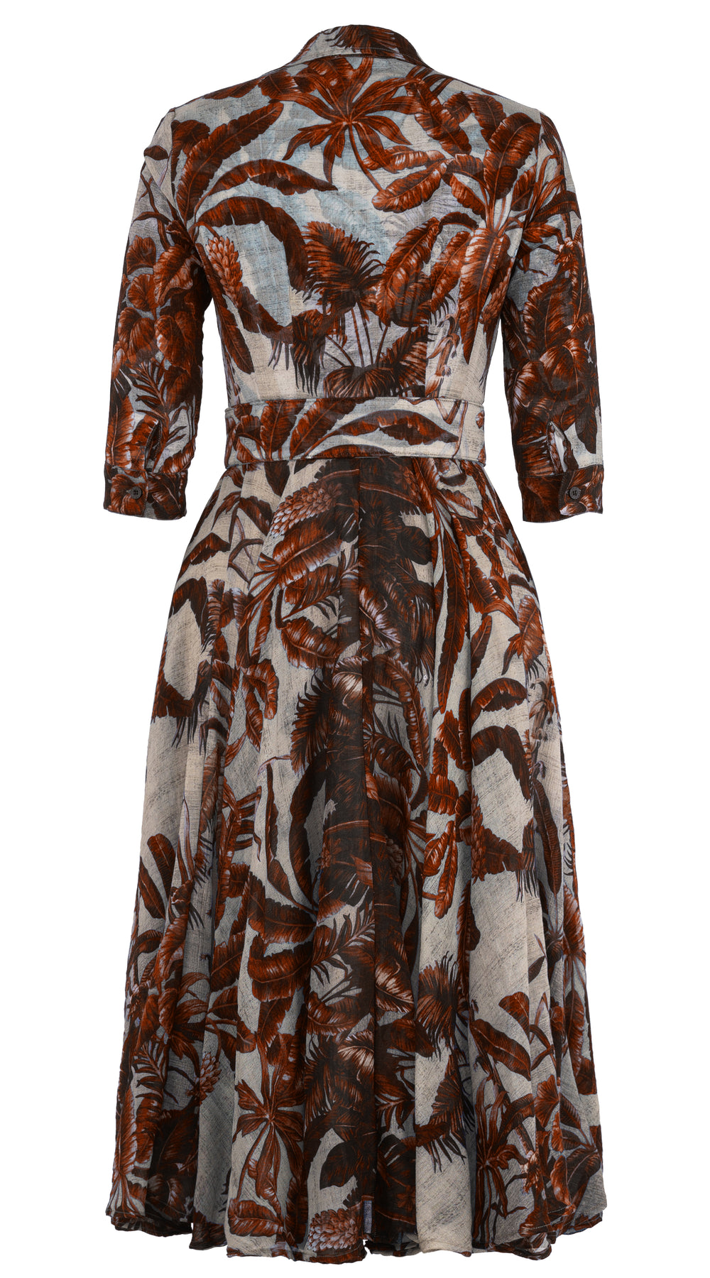 Aster Dress Shirt Collar 3/4 Sleeve Midi Length Wool (Vintage Palm Beige) - Beige Orange