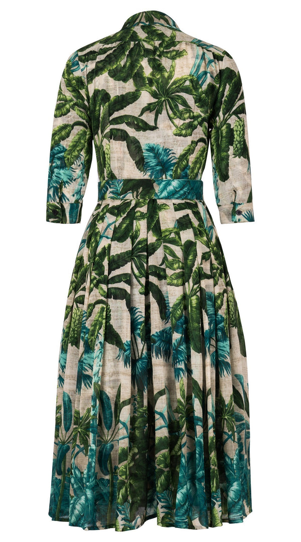 Audrey Dress #4 Shirt Collar 3/4 Sleeve Midi Length Wool (Vintage Palm Beige) - Beige Green