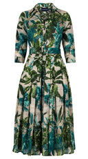 Audrey Dress #4 Shirt Collar 3/4 Sleeve Midi Length Wool (Vintage Palm Beige) - Beige Green