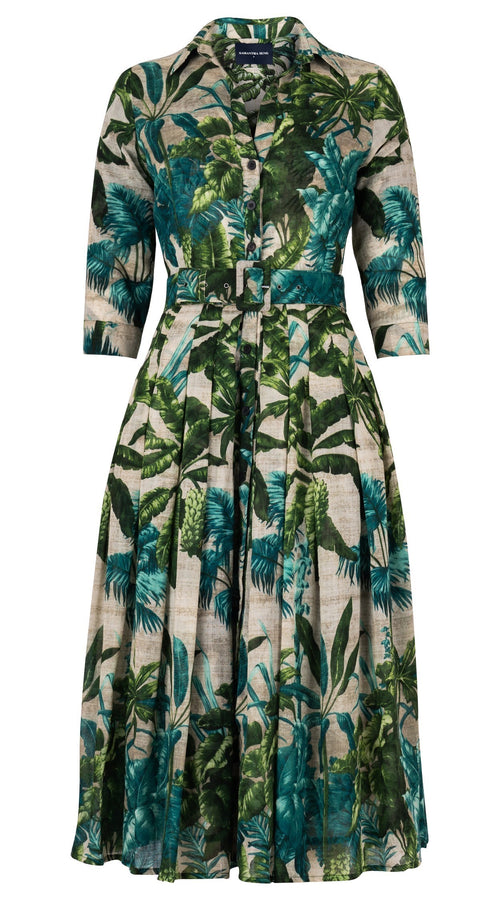 Audrey Dress #4 Shirt Collar 3/4 Sleeve Midi Length Wool (Vintage Palm Beige) - Beige Green