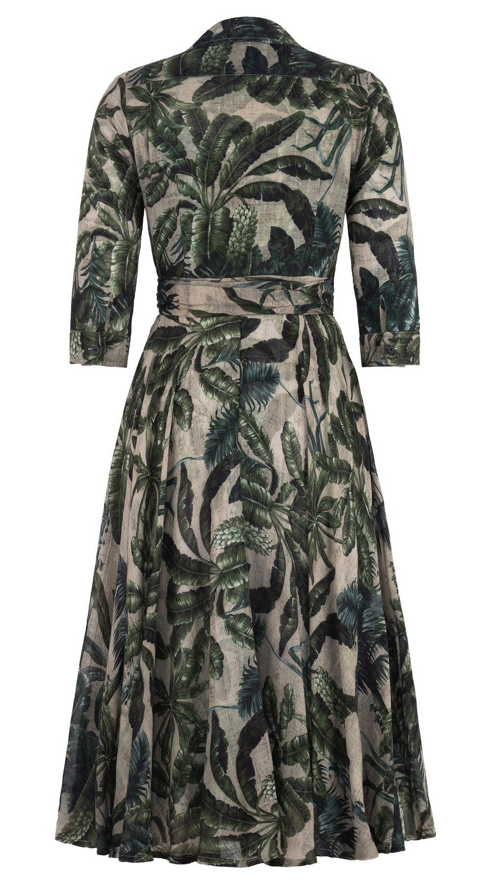 Olivia Dress Shirt Collar 3/4 Sleeve Midi Length Wool (Vintage Palm Beige) - Beige Green