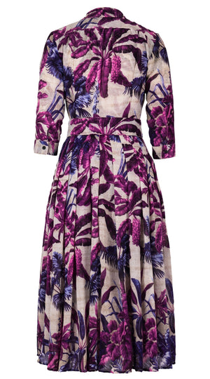 Audrey Dress #4 Shirt Collar 3/4 Sleeve Midi Length Wool (Vintage Palm Beige) - Beige Lilac