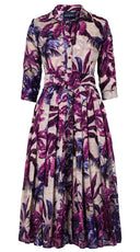 Audrey Dress #4 Shirt Collar 3/4 Sleeve Midi Length Wool (Vintage Palm Beige) - Beige Lilac